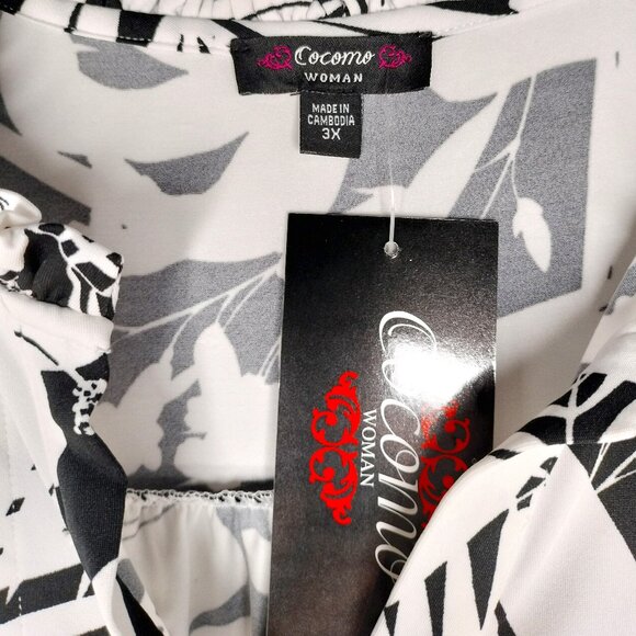 Cocomo Plus Size 3X Black & Ivory Floral Print Pintuck Short Flutter Sleeve Top - Picture 5 of 6